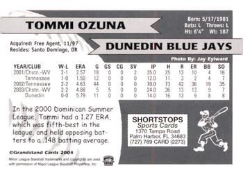 2004 Grandstand Dunedin Blue Jays #NNO Tommi Ozuna Back