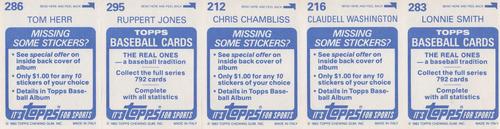 1983 Topps Stickers - Test Strips #NNO Lonnie Smith / Claudell Washington / Chris Chambliss / Ruppert Jones / Tom Herr Back