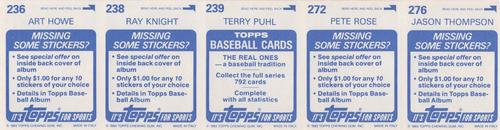 1983 Topps Stickers - Test Strips #NNO Jason Thompson / Pete Rose / Terry Puhl / Ray Knight / Art Howe Back