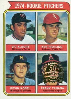 2023 Topps Heritage - 50th Anniversary Buybacks #605 1974 Rookie Pitchers (Vic Albury / Ken Frailing / Kevin Kobel / Frank Tanana) Front