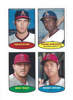 2023 Topps Heritage - 1974 Topps Stamps #74BS-1 / 74BS-2 / 74BS-3 / 74BS-4 Nolan Ryan / Frank Robinson / Mike Trout / Shohei Ohtani Front
