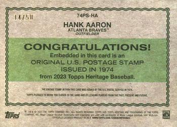 2023 Topps Heritage - 1974 U.S. Postage Stamp Relics #74PS-HA Hank Aaron Back