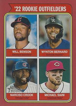 2023 Topps Heritage - Red Border #494 '22 Rookie Outfielders (Will Benson / Wynton Bernard / Narciso Crook / Michael Siani) Front