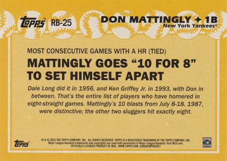 2023 Topps - 1988 Topps Record Breakers Oversized Box Toppers #RB-25 Don Mattingly Back