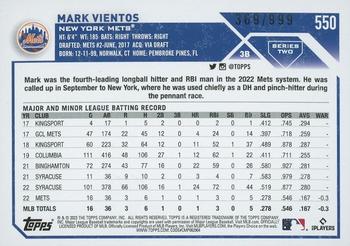 2023 Topps - Blue Foilboard #550 Mark Vientos Back
