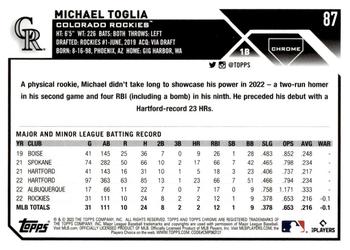 2023 Topps Chrome - X-Fractor #87 Michael Toglia Back