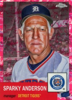 2022 Topps Chrome Platinum Anniversary - Platinum Toile Cream/Fuchsia Atomic Refractor #487 Sparky Anderson Front