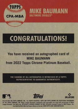 2022 Topps Chrome Platinum Anniversary - Autographs #CPA-MBA Mike Baumann Back