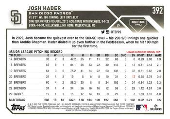 2023 Topps - Gold Star #392 Josh Hader Back