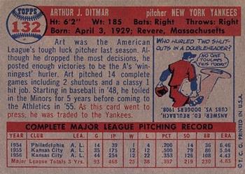 1957 Topps #132 Art Ditmar Back