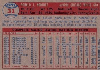 1957 Topps #31 Ron Northey Back
