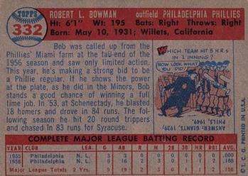 1957 Topps #332 Bob Bowman Back