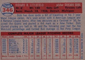 1957 Topps #346 Dick Littlefield Back