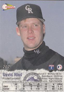 1994 Pacific #202 David Nied Back