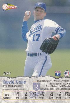 1994 Pacific #281 David Cone Back