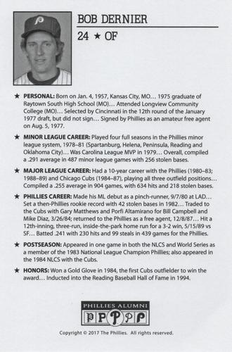 2010-22 Philadelphia Phillies Alumni Photo Cards #NNO Bob Dernier Back