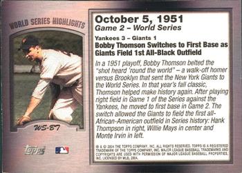 2004 Topps - World Series Highlights (Series Two) #WS-BT Bobby Thomson Back