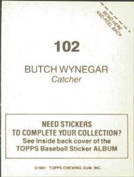 1981 Topps Stickers #102 Butch Wynegar Back