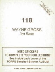 1981 Topps Stickers #118 Wayne Gross Back