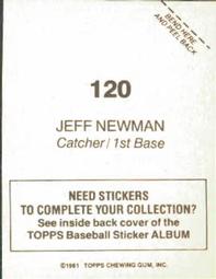 1981 Topps Stickers #120 Jeff Newman Back
