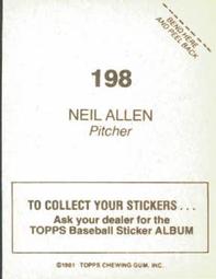 1981 Topps Stickers #198 Neil Allen Back
