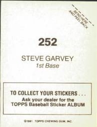 1981 Topps Stickers #252 Steve Garvey Back