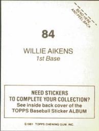 1981 Topps Stickers #84 Willie Aikens Back
