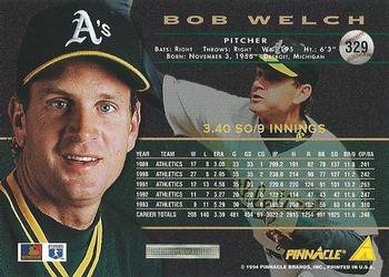 1994 Pinnacle #329 Bob Welch Back