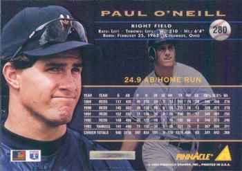 1994 Pinnacle #280 Paul O'Neill Back