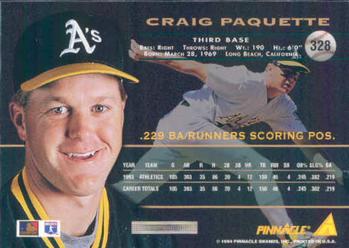 1994 Pinnacle #328 Craig Paquette Back
