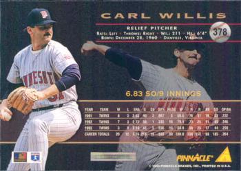 1994 Pinnacle #378 Carl Willis Back