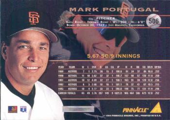 1994 Pinnacle #506 Mark Portugal Back