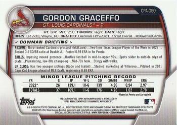 2023 Bowman Chrome - Chrome Prospect Autographs Green Refractor #CPA-GGO Gordon Graceffo Back