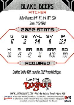 2023 Choice Lansing Lugnuts #08 Blake Beers Back