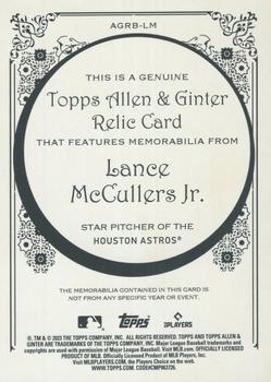 2023 Topps Allen & Ginter - Allen & Ginter Full-Size Relics Series B #AGRB-LM Lance McCullers Jr. Back