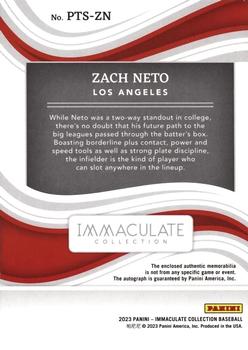 2023 Panini Immaculate Collection - Prospect Triple Memorabilia Signatures Red #PTS-ZN Zach Neto Back