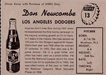 1958 Hires Root Beer #13 Don Newcombe Back