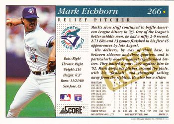1994 Score - Gold Rush #266 Mark Eichhorn Back