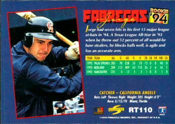 1994 Score Rookie & Traded #RT110 Jorge Fabregas Back