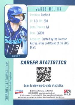 2023 Choice Asheville Tourists #02 Jacob Melton Back