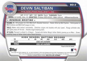 2023 Bowman Draft #BD-2 Devin Saltiban Back