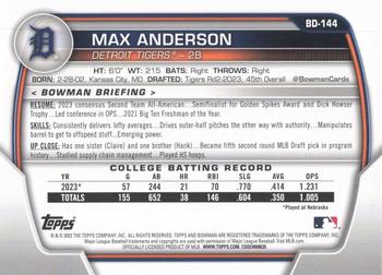 2023 Bowman Draft #BD-144 Max Anderson Back
