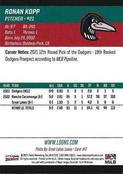 2023 Choice Great Lakes Loons #17 Ronan Kopp Back