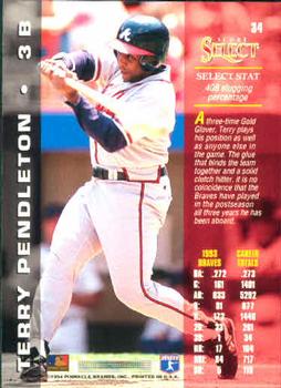 1994 Select #34 Terry Pendleton Back