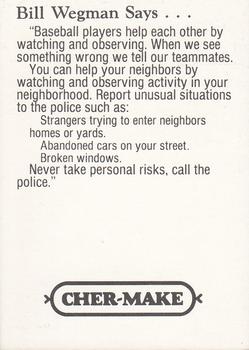 1993 Milwaukee Brewers Police - City/Town of Menasha Police, 1st National Bank, Goss Auto #NNO Bill Wegman Back