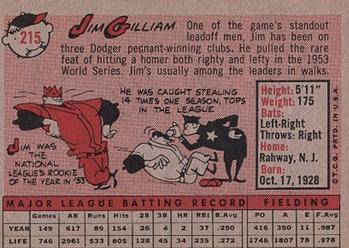 1958 Topps #215 Jim Gilliam Back