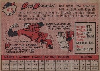 1958 Topps #415 Bob Bowman Back