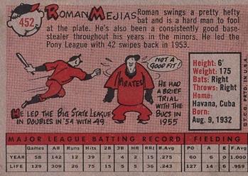 1958 Topps #452 Roman Mejias Back