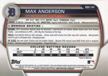 2023 Bowman Draft - Chrome #BDC-144 Max Anderson Back