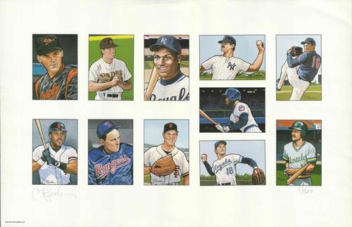 1990 Bowman - Lithograph Autographed 11x17 #NNO Gregg Olson / Mark Davis / Bo Jackson / Don Mattingly / Dwight Gooden / Jerome Walton / Kevin Mitchell / Nolan Ryan / Will Clark / Bret Saberhagen / Robin Yount Front